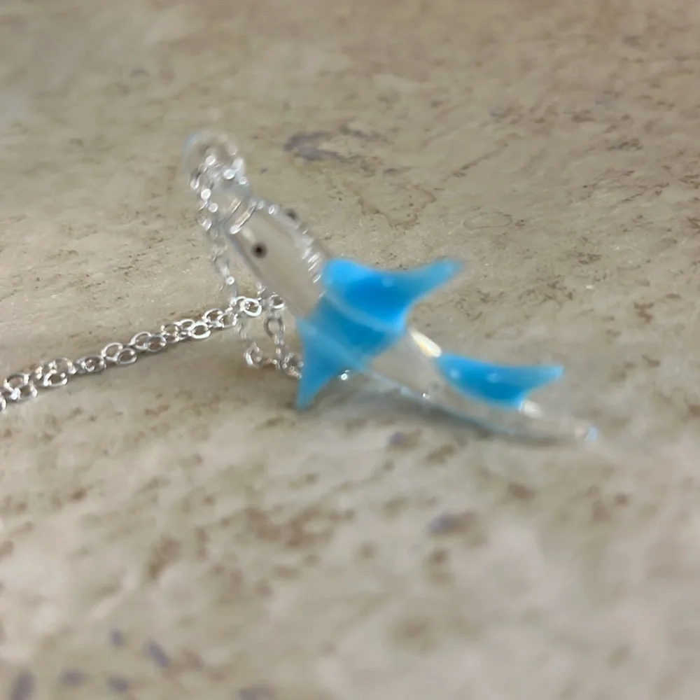 Hand Blown Glass Fish Necklace 26” Chain